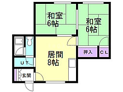 コーポ金沢 2LDKの間取図画像