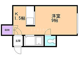 クルーズハウス北19条 2階1Kの間取り