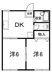 ハイツ北山 2DKの間取図画像