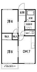 メゾンロワ−ルII 2階2DKの間取り