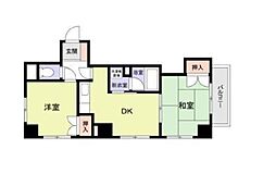 テラス三の輪 2DKの間取図画像
