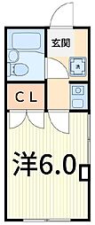 バウハウス 1Kの間取図画像