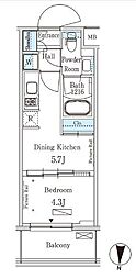 ParkAxis吾妻橋 1DKの間取図画像