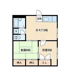 パルデンス冨川 2DKの間取図画像