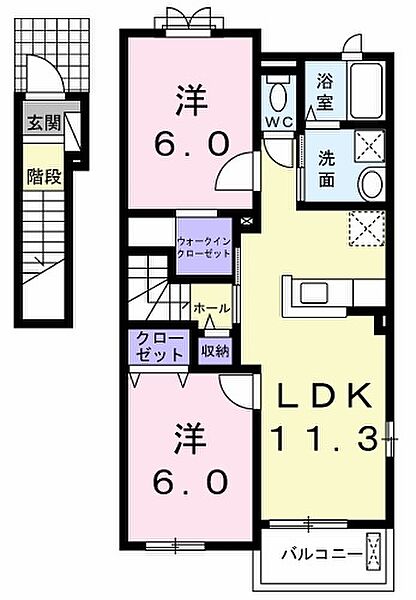 ニューカレントA 202｜愛媛県西条市大町(賃貸アパート2LDK・2階・58.21㎡)の写真 その3