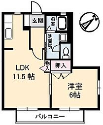アップルハイツ 1LDKの間取図画像