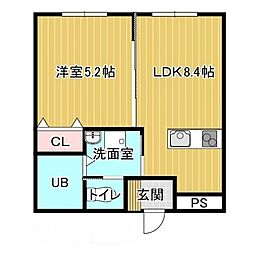 リュヌ・ド・ミエル 1LDKの間取図画像