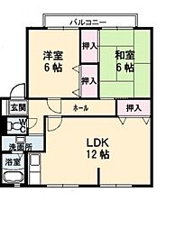 サンガーデンひあさC 2LDKの間取図画像