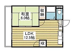 カーサ北久米 1LDKの間取図画像