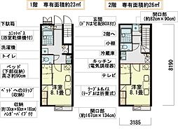 レオパレスヴィルヌーブ2 1Kの間取図画像