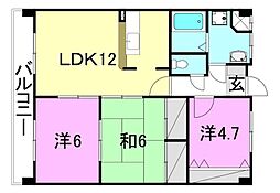 グリチネ松山IC 3LDKの間取図画像