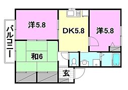 グランコート鴨川E 3DKの間取図画像