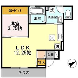 ドゥ・キーマ 1LDKの間取図画像