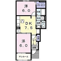 グレースガーデン南高下3 2DKの間取図画像