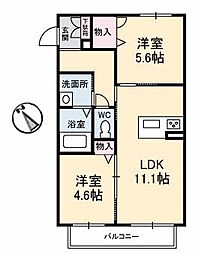 シャーメゾンカナリーB 2LDKの間取図画像