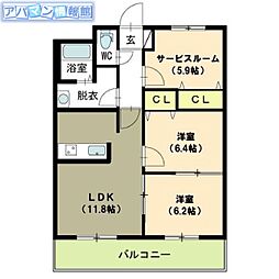 サンハイムさかい 3LDKの間取図画像