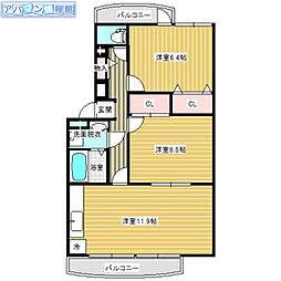 シャルム弐番館 2LDKの間取図画像