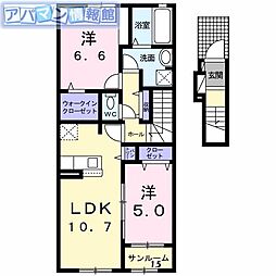 ヴィラ シャングリラ 寺尾 2LDKの間取図画像