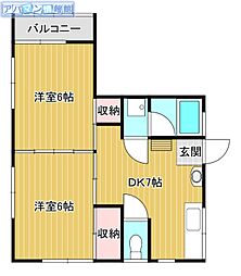 コーポ・マリー 2DKの間取図画像