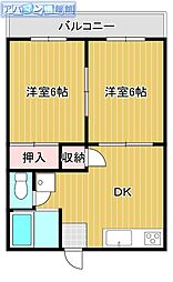 ハイツシャンポールB棟 2DKの間取図画像