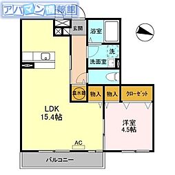 リヴェール山田 1LDKの間取図画像