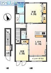 フォーエバークローバーイリデッセント 2LDKの間取図画像