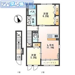 フォーエバークローバーイリデッセント 2LDKの間取図画像