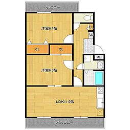 シャルム弐番館 2LDKの間取図画像