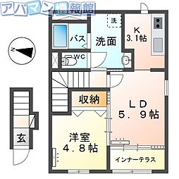 新潟市秋葉区中野新築アパート 1LDKの間取図画像