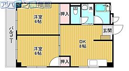 第三南風荘 2DKの間取図画像
