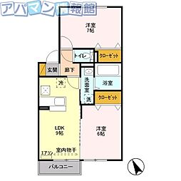 ソレーユB 2DKの間取図画像