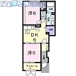 ヴィアラッテア 2DKの間取図画像