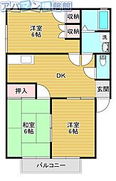 パラレルおぎのB 3DKの間取図画像