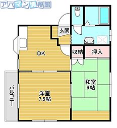 コーポ亀田駅前 2DKの間取図画像