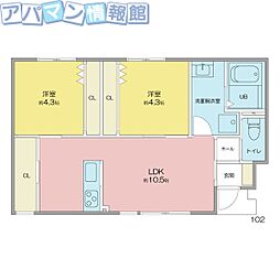 モントまるやまB棟 2LDKの間取図画像