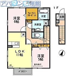 イーストヒルズC 2LDKの間取図画像