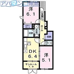 メルヴェーユ 2DKの間取図画像