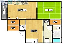 ニューヘブン石山 2DKの間取図画像