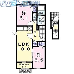 JR信越本線 新津駅 バス10分 大鹿宮前下車 徒歩2分の賃貸アパート 2階2LDKの間取り