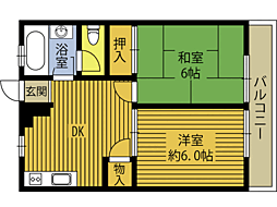 高瀬屋マンション 2DKの間取図画像