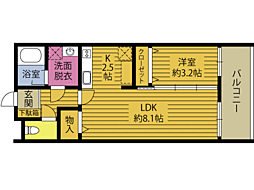 仮称)吉弘神社アパート新築工事 1LDKの間取図画像