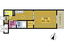Tフォレスト新別府 1Kの間取図画像