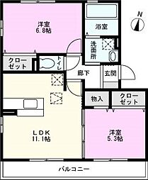 メゾンドソレイユD 2LDKの間取図画像