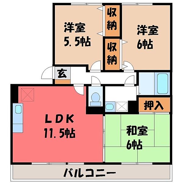 パルティール・ハイツ II ｜栃木県宇都宮市簗瀬町(賃貸アパート3LDK・3階・66.87㎡)の写真 その2