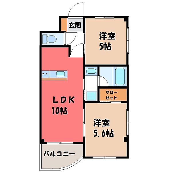 リベルテ ｜栃木県宇都宮市川田町(賃貸マンション2LDK・3階・43.74㎡)の写真 その2