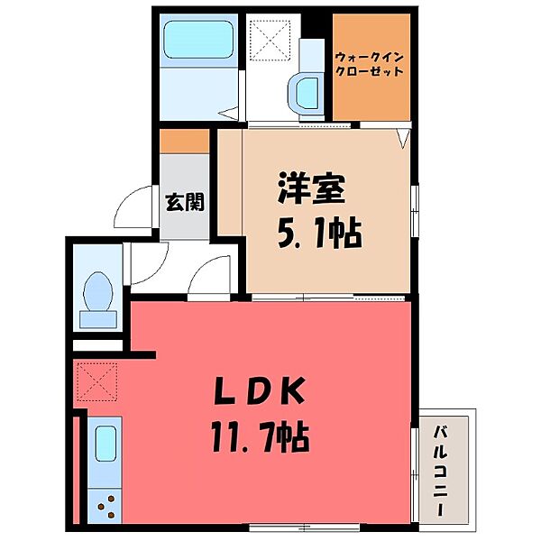 ボーディ醍函 ｜栃木県宇都宮市竹林町(賃貸アパート1LDK・2階・40.43㎡)の写真 その2