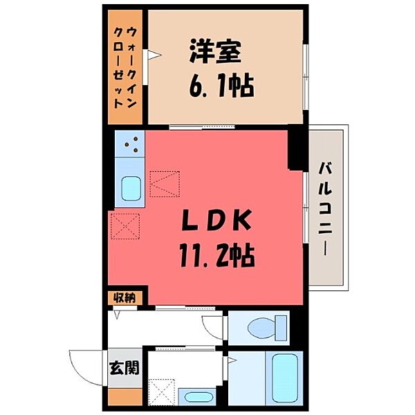 D-room上高間木 ｜栃木県真岡市上高間木1丁目(賃貸アパート1LDK・1階・41.72㎡)の写真 その2