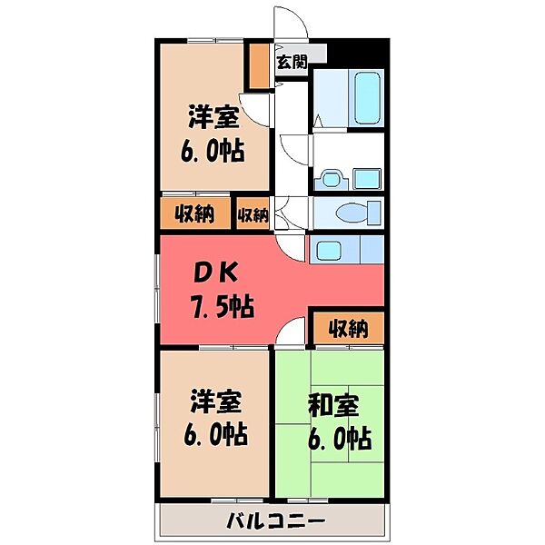 ルミエール緑 ｜栃木県宇都宮市緑1丁目(賃貸マンション3DK・1階・61.32㎡)の写真 その2