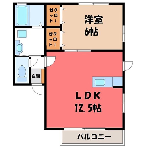 ラ・プランドール A ｜栃木県宇都宮市西川田町(賃貸アパート1LDK・1階・43.26㎡)の写真 その2