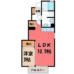 JR東北本線 雀宮駅 バス5分 宇都宮陸上自衛隊前下車 徒歩5分の賃貸アパート 1階1LDKの間取り